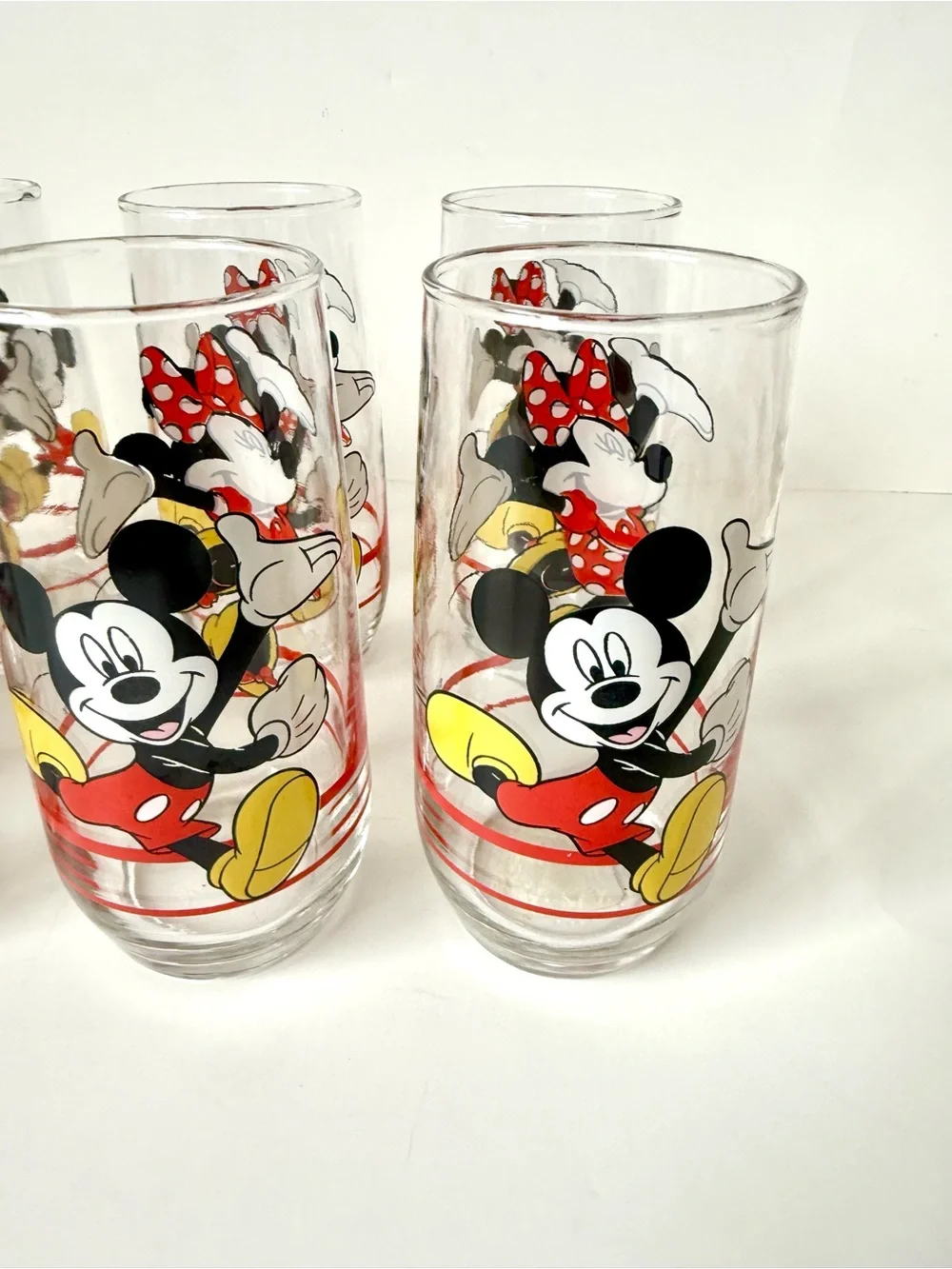 Vintage DISNEY Anchor Mickey & Minnie Retro Cartoon Glass Set of 8